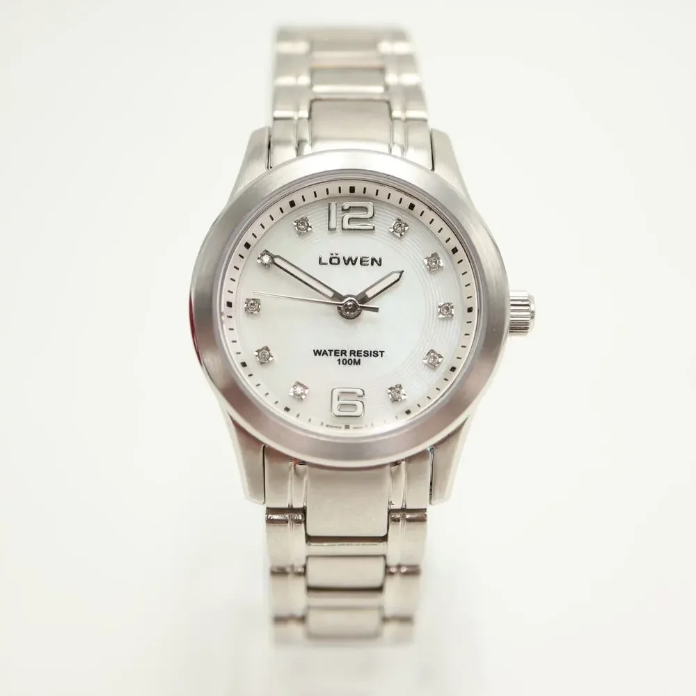Lowen Swiss Stainless Steel 27mm Watch Genuine Diamonds Sapphire Crystal 100M